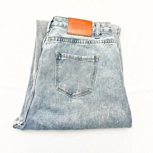 Princess Polly Light Wash Wide Leg Denim Jeans Zip Fly Raw Hem Size 10